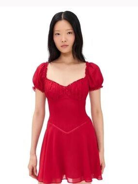 Reformation Red Puff-Sleeve Ondine Mini Dress